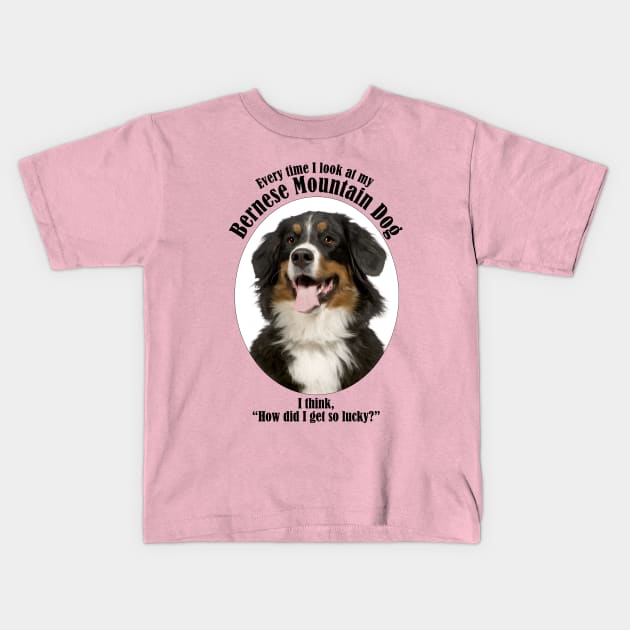 Lucky Bernese Mountain Dog Kids T-Shirt by You Had Me At Woof